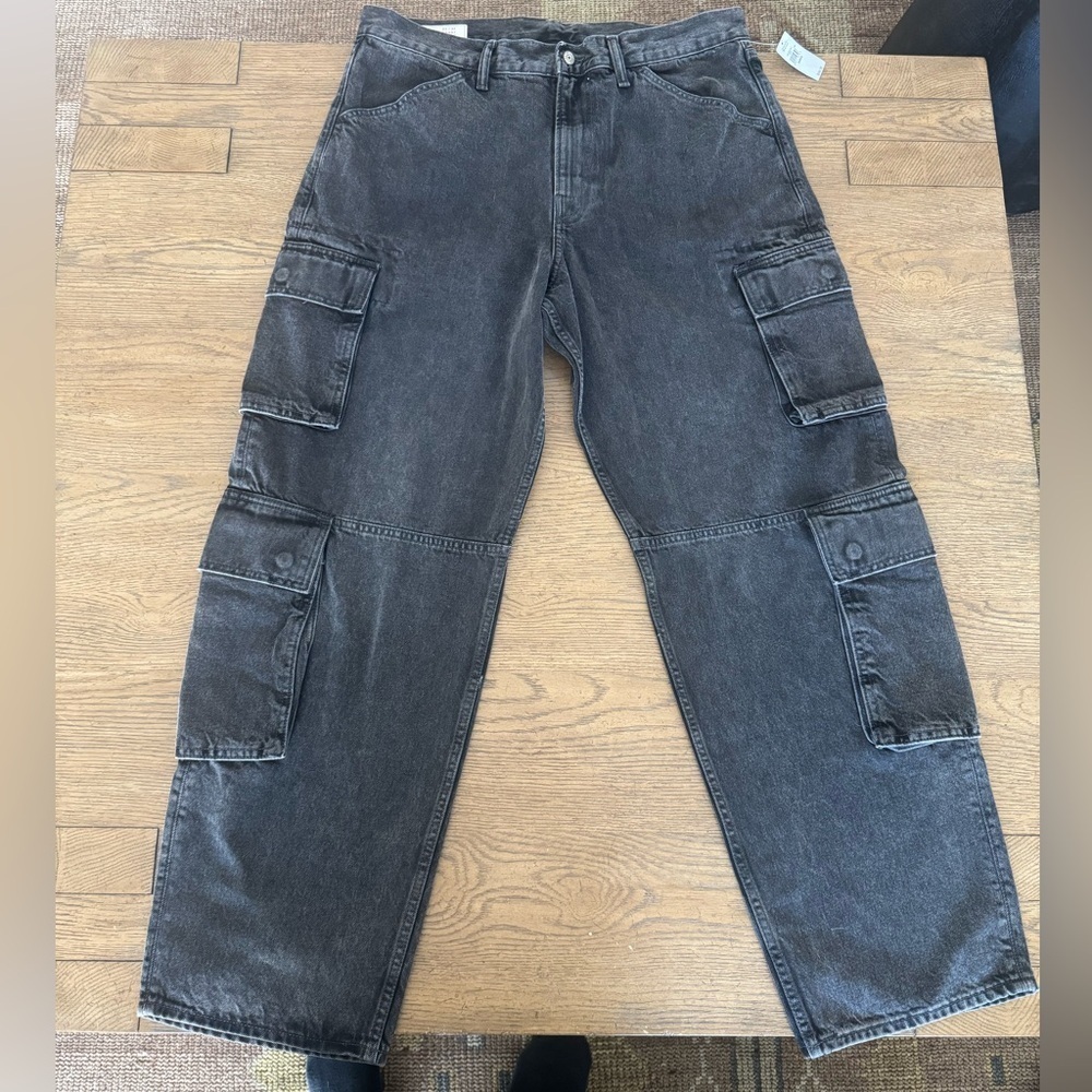 GAP Baggy Double Cargo Pants Washed Black 33x32 NWT